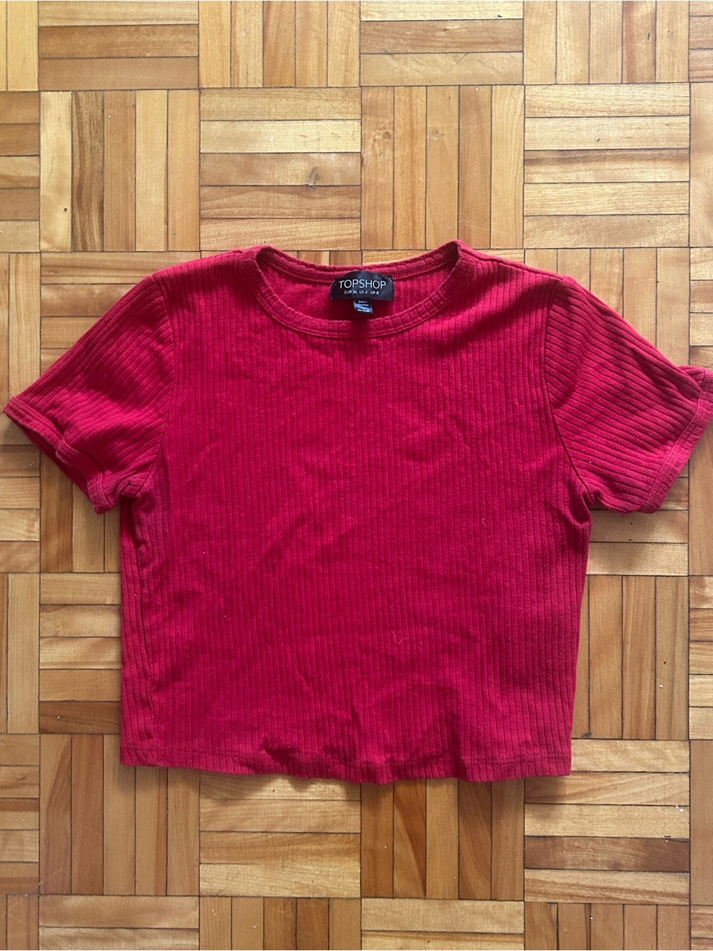 Topshop Red Ribbed Cropped Tee